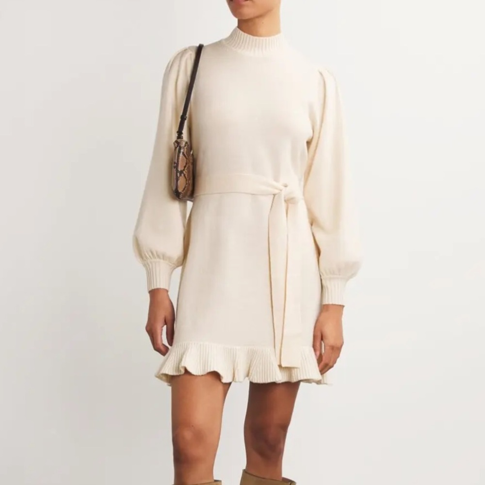 Paige Julita Wool Ruffle Sweater Dress - Cream